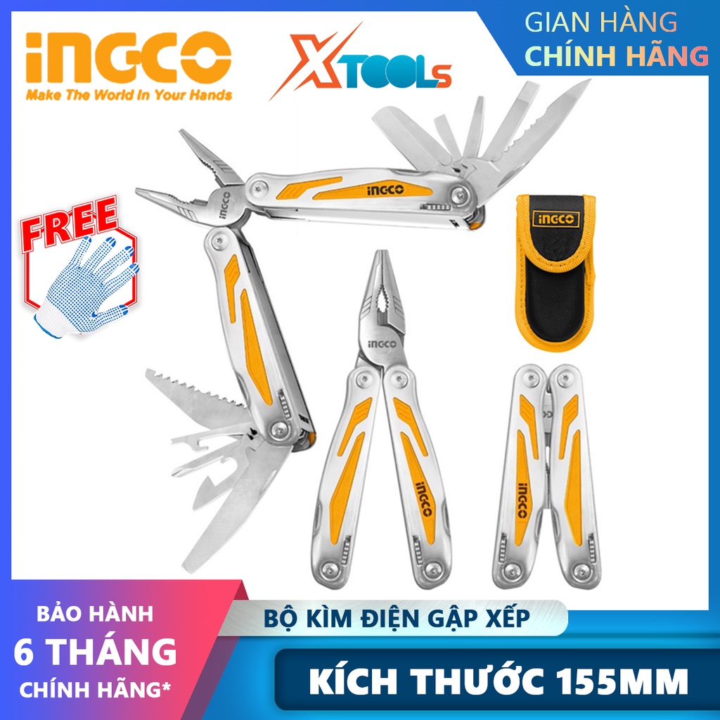 Bộ kìm điện gập/xếp 15 chi tiết INGCO HFMFT0115 | Bộ dao gập/xếp Kích thước tổng thể 155 mm Kích thước đóng 100 mm Có 15