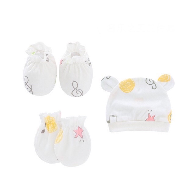 Set mũ + bao tay + bao chân cao cấp cho bé sơ sinh từ 0 - 6 tháng