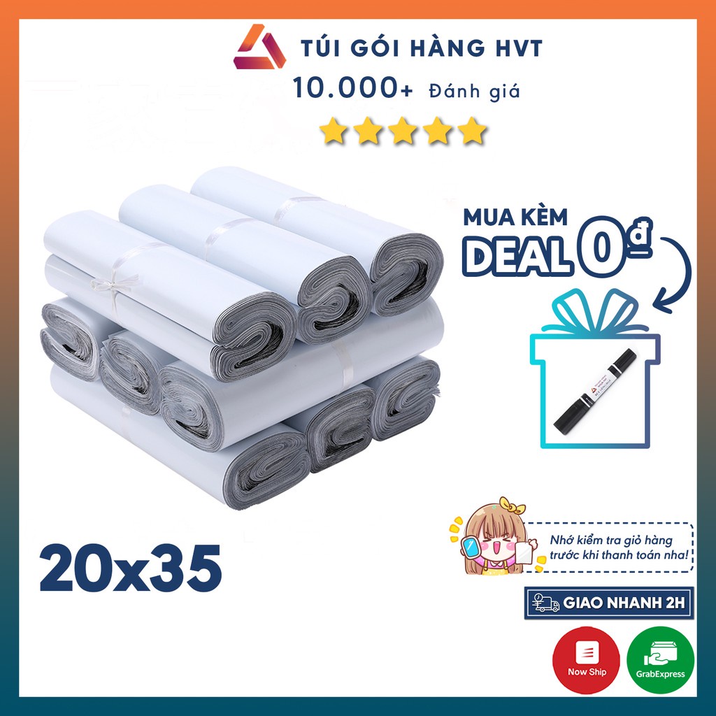 Túi gói hàng niêm phong tự dính - Túi đóng hàng chuyển phát nhanh NHỰA HVT size 20*35 - TRẮNG CAO CẤP