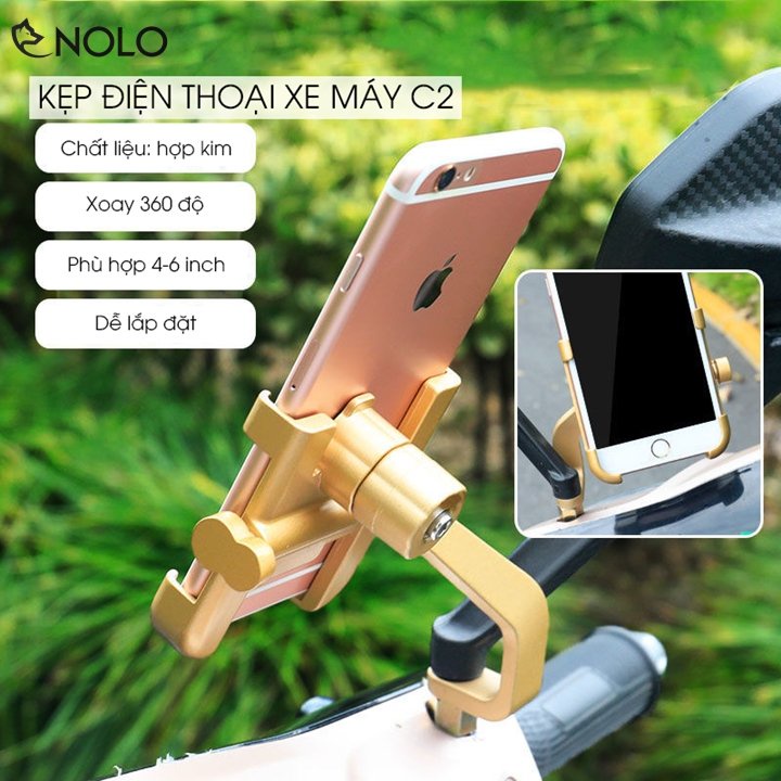 Giá Đỡ Kẹp Điện Thoại Xe Máy Xoay 360 Độ Mã C2 Cho Kích Thước Từ 4 – 7 Inch Chất Liệu Hợp Kim Phủ Sơn Tĩnh Điện