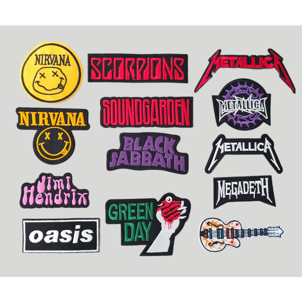 Patch vải ủi nhiệt thêu logo nhóm nhạc Rock Band ACDC KISS Nirvana Metallica Misfits S492