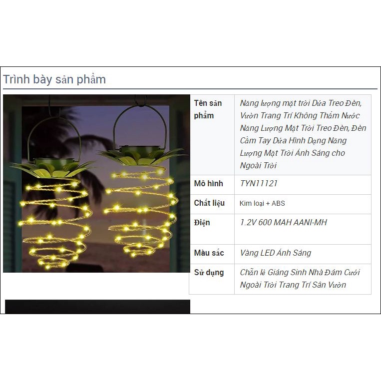 Đèn Treo Led Năng Lượng Mặt Trời Hình Quả Dứa Không Thấm Nước