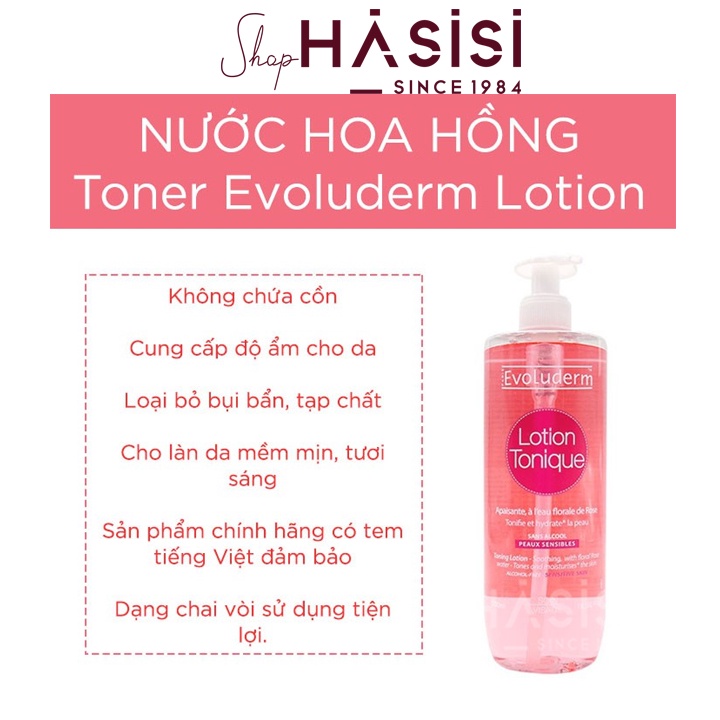 Nước Hoa Hồng Giữ Ẩm EVOLUDERM - Lotion Tonique Toning Lotion Sensitive Skin 500ml