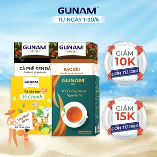 Combo Gia đình GUNAM (Cà phê hòa tan đen đá + Cà phê Bạc sỉu thơm béo + Trà chanh + Trà Olong)