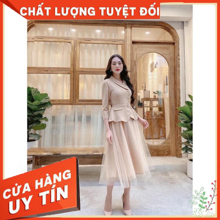 HÀNG NHẬP KHẨU -  [Mặc Là Sang] Đầm Thiết Kế Lury - Váy Công Sở Cổ Vest Chân Váy Ren Tặng Kèm Đai Siêu Xinh - Vải Trượt 