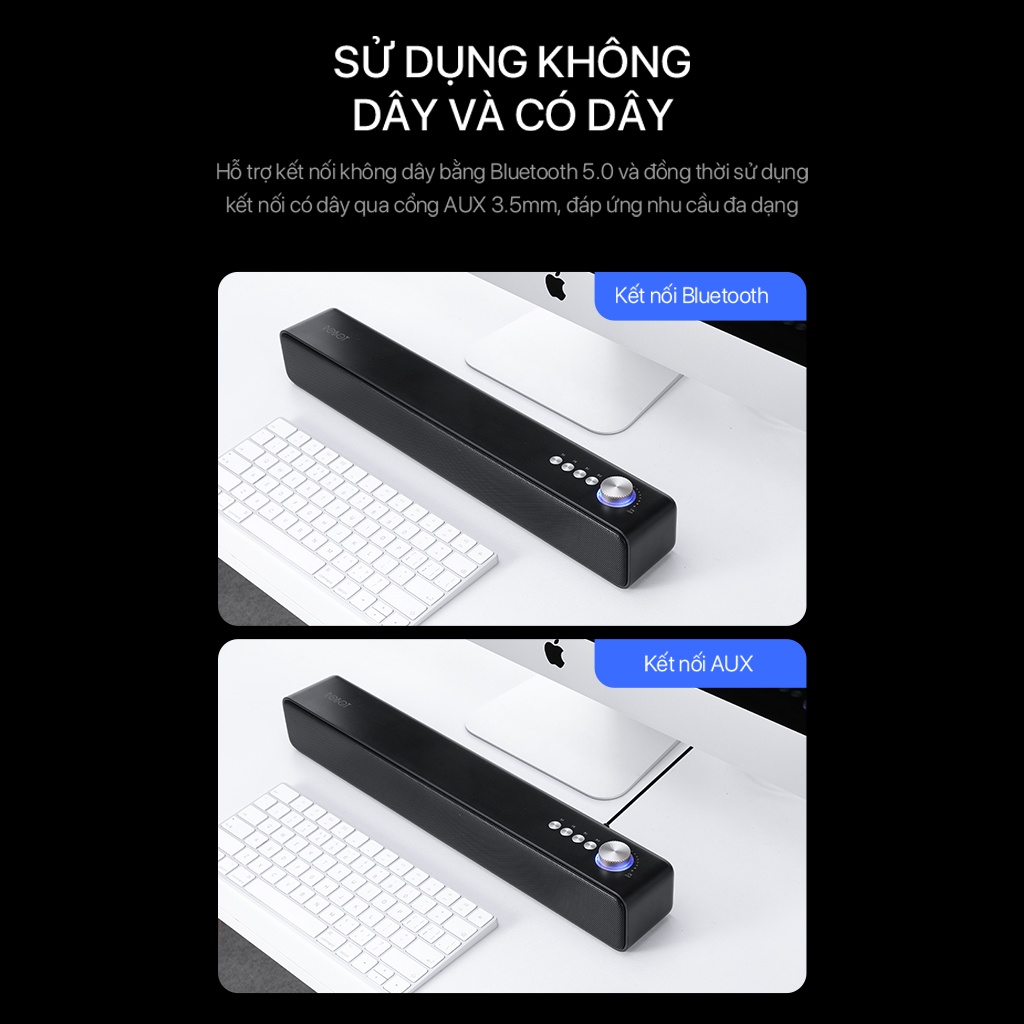 Loa Bluetooth Máy Tính Để Bàn ROBOT RB480 Công Suất Lớn 10W Bass Siêu Trầm Hỗ Trợ Kết Nối Thẻ Nhớ Micro SD USB AUX