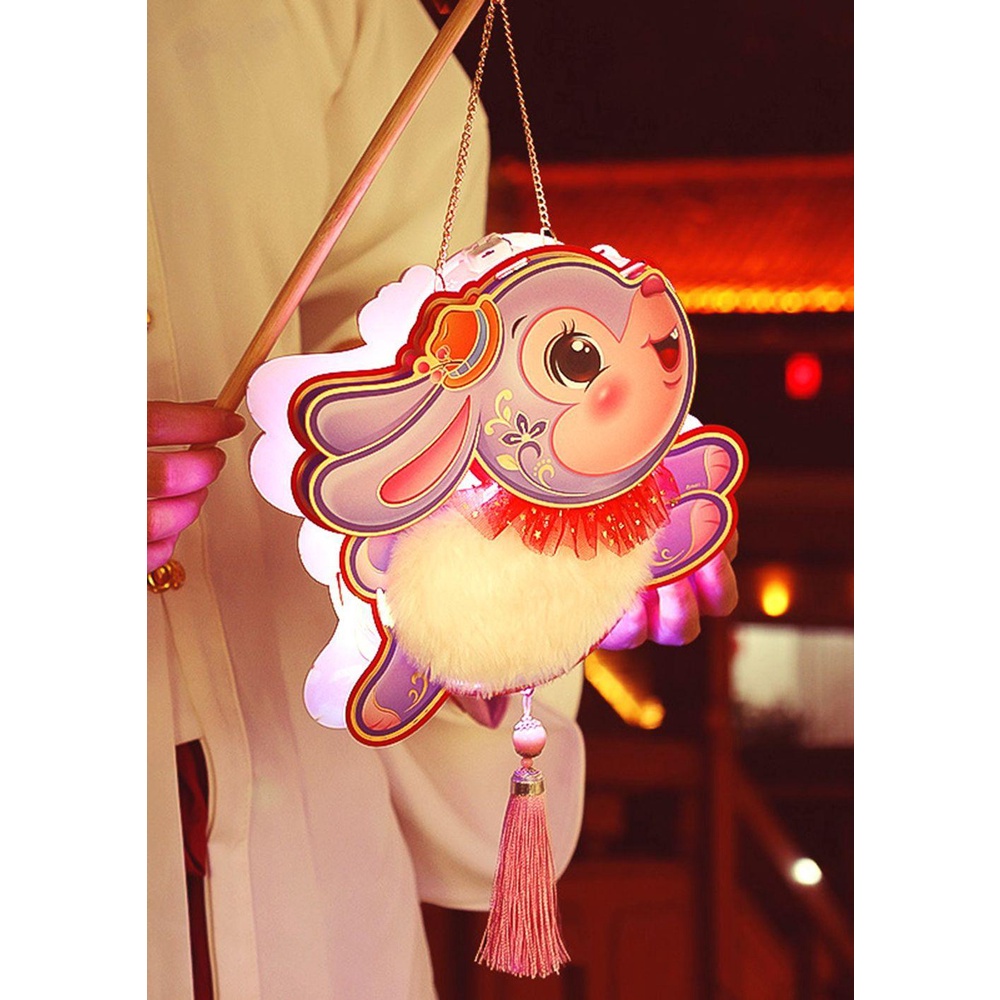 YIYU Lồng Đèn PVC Hình Thỏ Tua Rua Phối Lông Xù Sáng Tạo Cho Bé