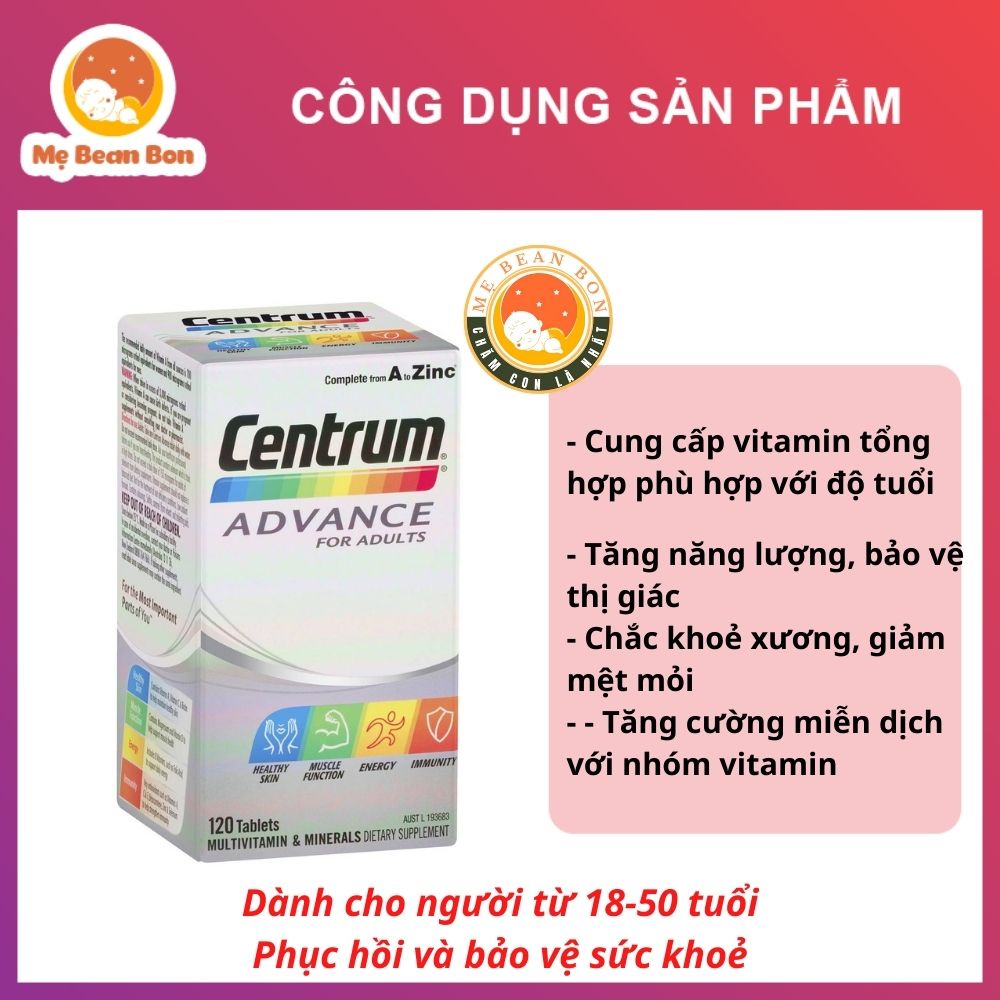 Centrum Advance 50+ Multivitamin 120 viên- Úc- Vitamin tổng hợp  bổ sung các vitamin và khoáng chất thiết yếu cho cơ thể