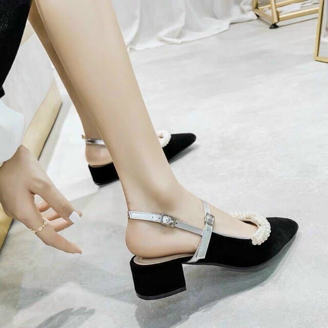 Dép sandal nữ bít mũi quai ngọc gót 5cm cực xinh