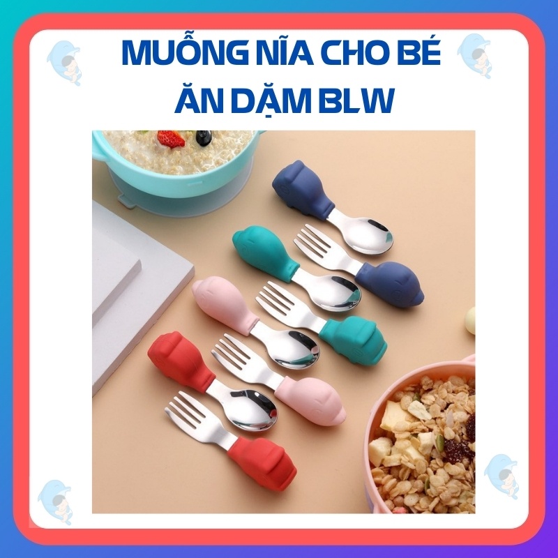 Bộ Thìa/Muỗng Nĩa Hình Động Vật Ngộ Nghĩnh Chất Liệu Inox Không Gỉ An Toàn Cho Bé Ăn Dặm