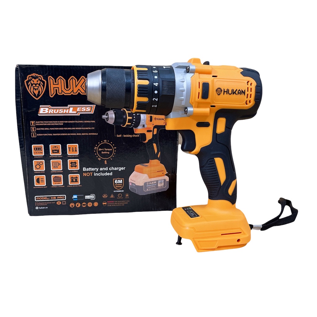 Thân Máy Khoan Dùng Pin Không Chổi Than Thương hiệu HUKAN HK-X8 PRO Lực Siết 125 N.m chân pin 4cm