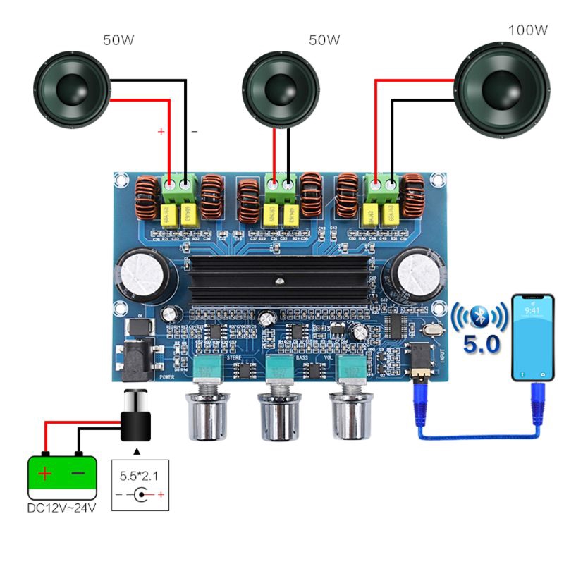 Bảng Mạch Khuếch Đại Âm Thanh Kỹ Thuật Số Xh-A305 Tpa3116D2 Bluetooth 5.0 Kênh 2.1