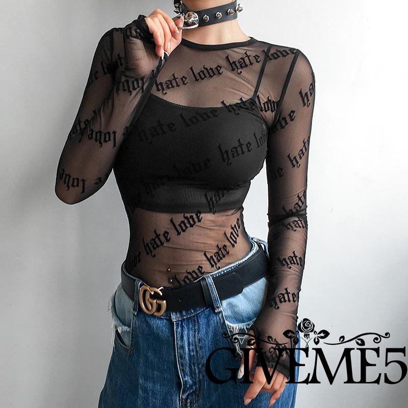 Áo Nữ Tay Dài Phối Ren Xuyên Thấu Thời Trang Quyến Rũ