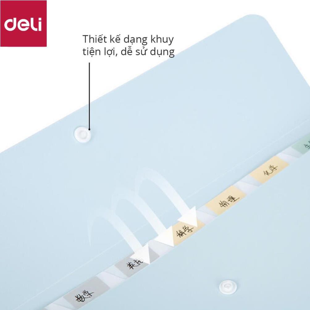 Cặp đựng tài liệu A4 Deli - 8 ngăn phân trang  - file lưu trữ tài liệu - linfini - Xanh Dương / Trắng - 72456 [Deli]