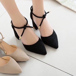 Giày bít da si nỉ bền đẹp 7cm. 2 màu đen và da
