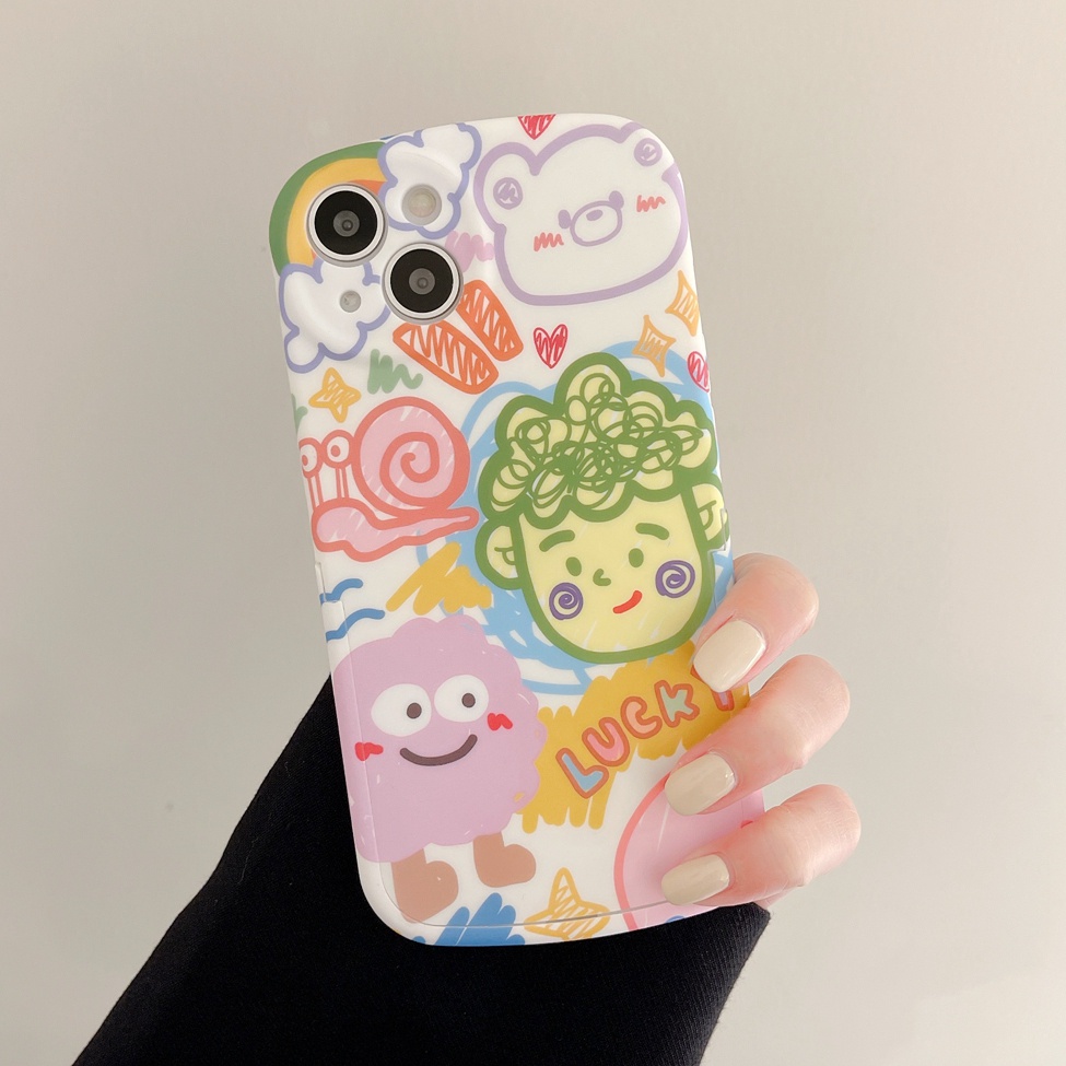 Ốp Điện Thoại Dẻo Họa Tiết Hoạt Hình Doodle Kèm Giá Đỡ Cho Iphone 12 pro max 11 pro max xs max xr x