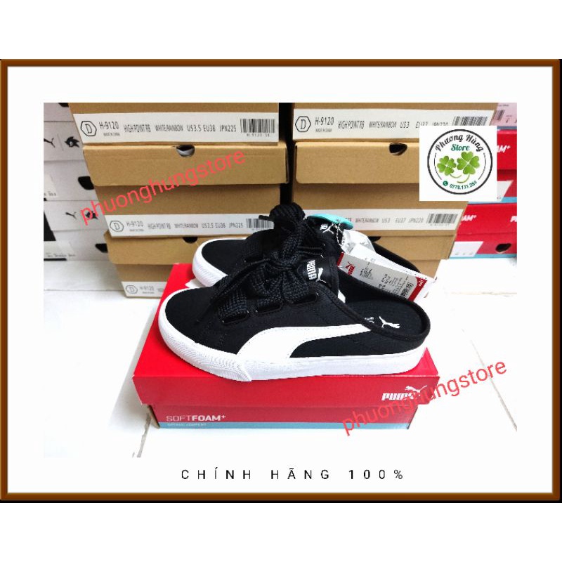 Giày đạp gót đen Pu.ma Ribbon nữ