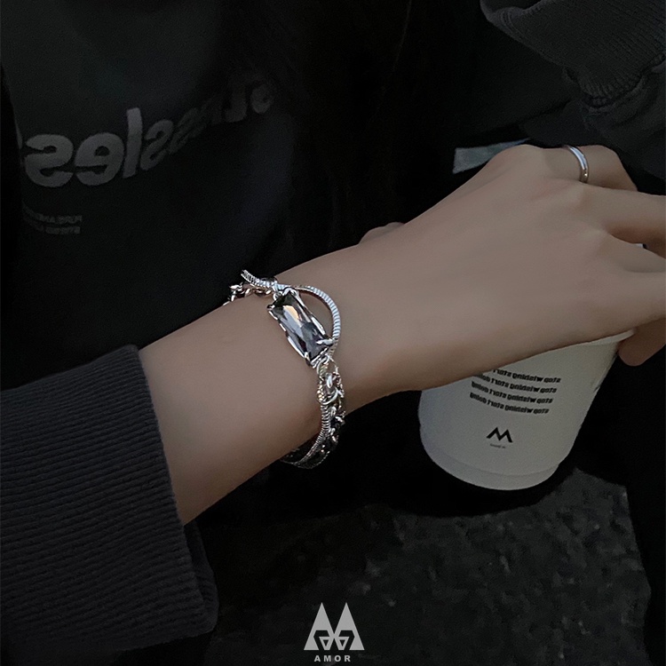 Vòng Tay Thép Titan Đen Đính Đá zircon Phong Cách hip hop Cá Tính Cho Cặp Đôi