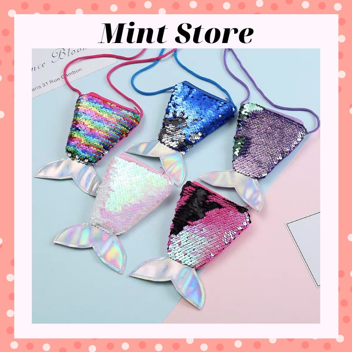 Ví Đeo Chéo Mini Hình Đuôi Cá Đính Kim Sa Lấp Lánh Cho Bé
