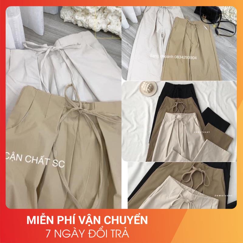[LOẠI 1-FREESHIP] Quần xuông đũi Hàn 24APRIL  quần culottes xuông nâu tây, nâu đất, đen chất đũi Hàn