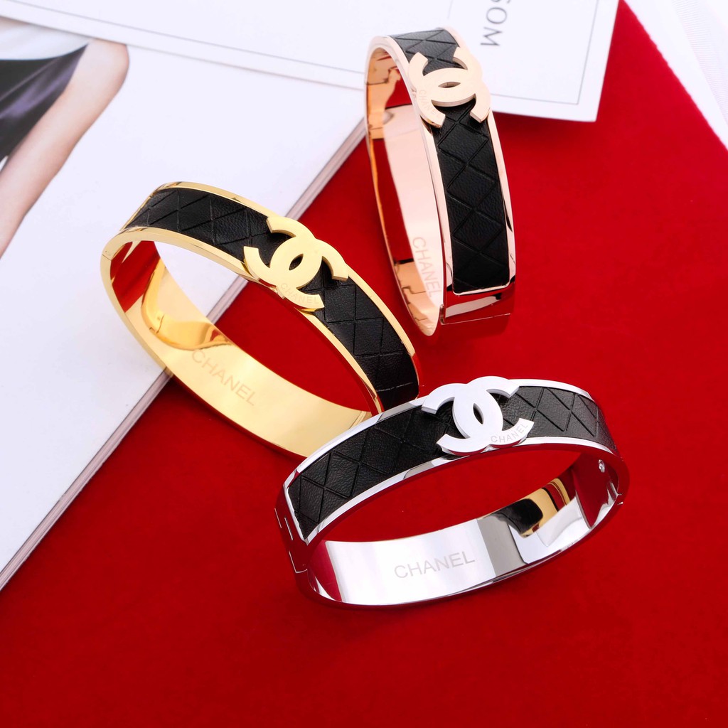 Vòng Tay Da Phối Thép Không Gỉ Mạ Vàng 18k Phong Cách Retro
