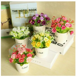 CHẬU HOA GIẢ ĐỂ BÀN - HOA NỞ NHIỀU MÀU