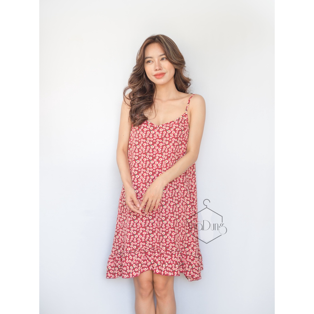 &lt;A23&gt; Đầm nữ mặc nhà hai dây cổ tim vải lụa cao cấp in họa tiết hoa nhí siêu xinh xắn NhaDungStore02 đủ size từ 40-70kg
