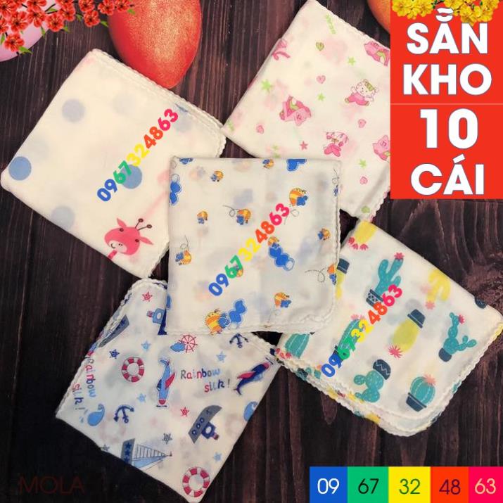 Khăn sữa XUẤT NHẬT IN HÌNH 10 cái dễ thương cho bé yêu