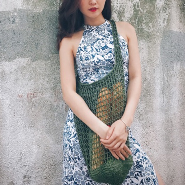 Túi Lưới Đi Biển Đi Chợ Fishnet Đan Móc Len Sợi Thô Eco Bag Market Bags Tote Boholy