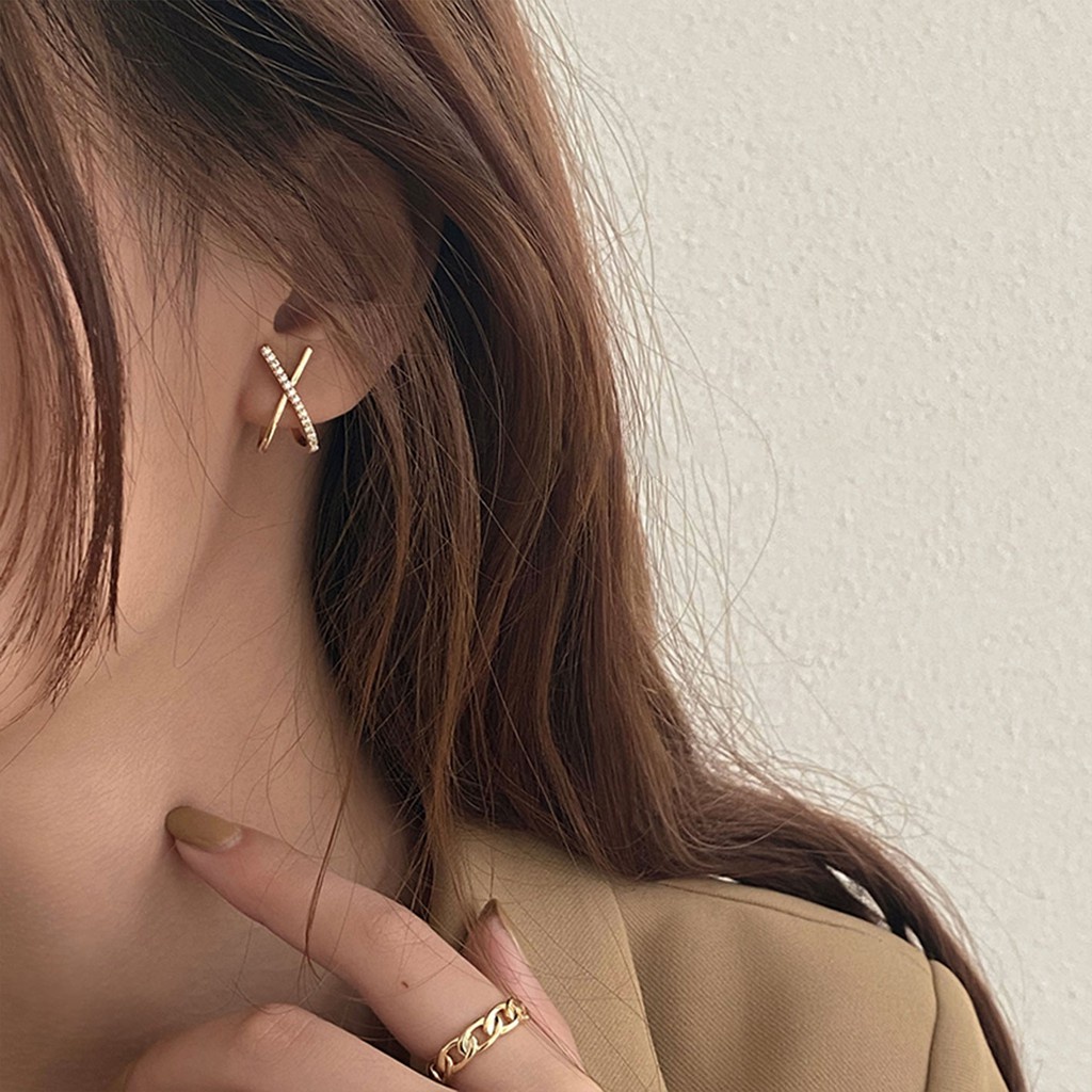 Hoa tai mạ bạc S925 đính đá zircon phong cách đơn giản sang trọng cho nữ