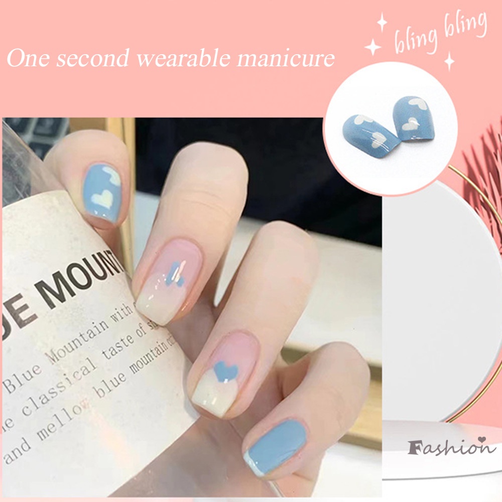 Bộ 24 Móng Tay Giả Màu Trắng Xanh Bóng Thời Trang Cho Nữ