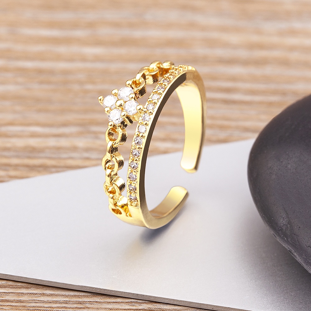 Nhẫn Hình Vương Miện Bằng Đồng Đính Đá Zircon Sang Trọng Có Thể Điều Chỉnh Kích Thước