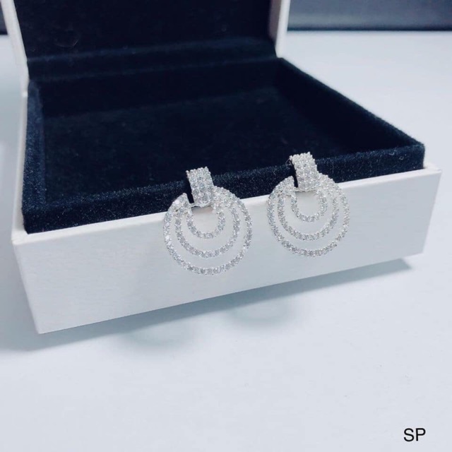 Bông tai nữ bạc thật mẫu mới đẹp đính đá nhỏ lấp lánh/ Trang sức bạc JQN