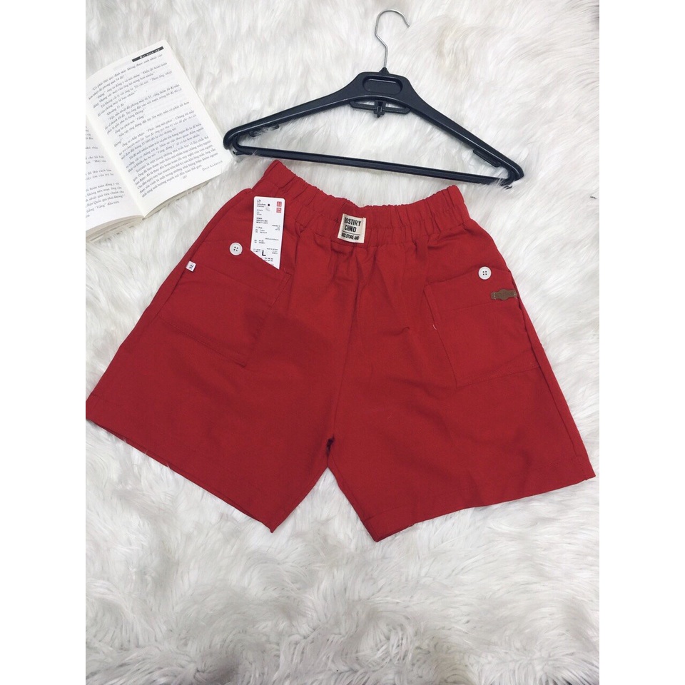 Quần short kaki nữ ống rộng basic, quần đùi kaki nữ cạp chun lưng cao.
