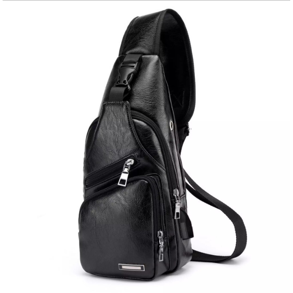 Túi đeo chéo nam da cao cấp có cổng sạc USB và lỗ tai nghe thời trang Hàn Quốc-TẶNG CÁP SẠC USB | BigBuy360 - bigbuy360.vn