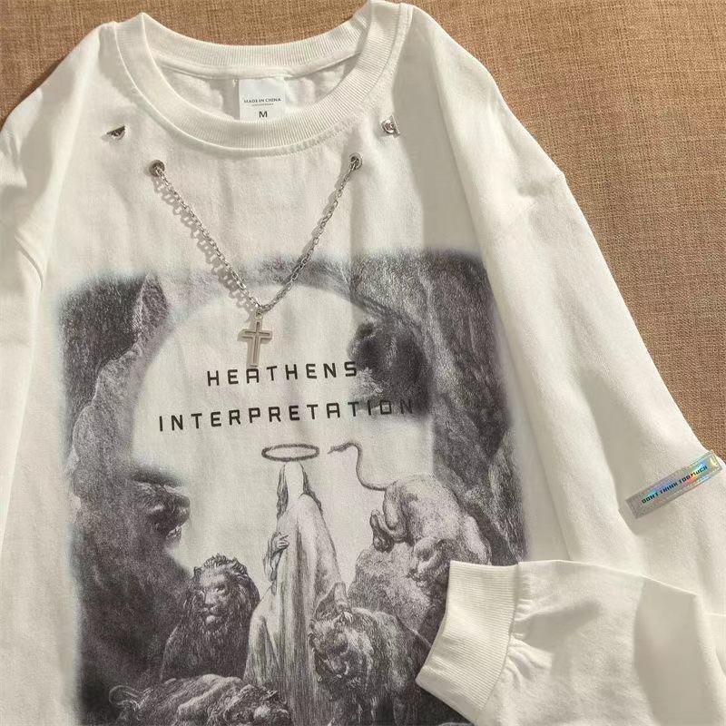 Áo Thun Sweater Phối Dây Xích Kiểu Retro Âu Mỹ Thời Trang Xuân Thu Cho Nam