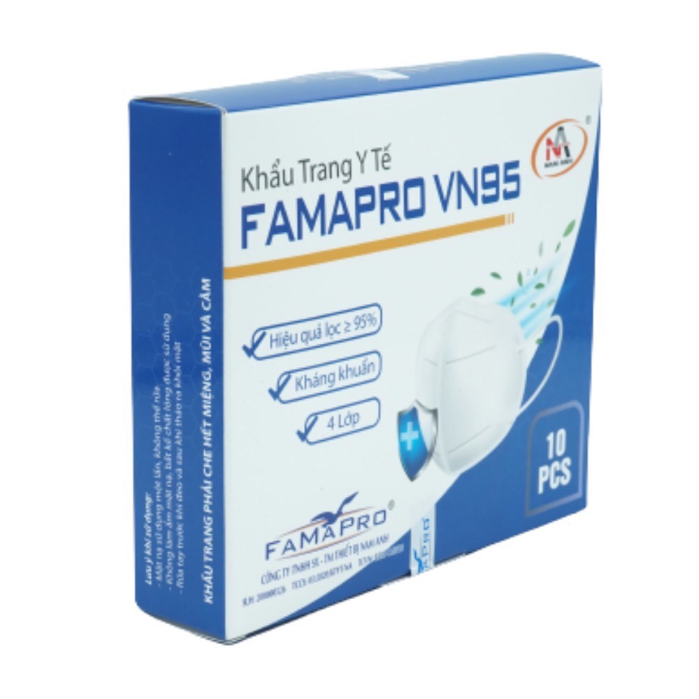 [Giá Sỉ] Hộp 10 cái khẩu trang y tế 4 lớp kháng khuẩn Famapro VN95 màu trắng