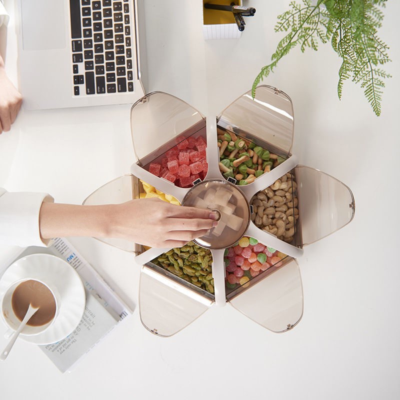 Khay mứt 🥟 FREESHIP 🥟 Hộp bánh mứt ngày tết hoa 6 cánh tự bung phiên bản 2021 - Huy Tưởng