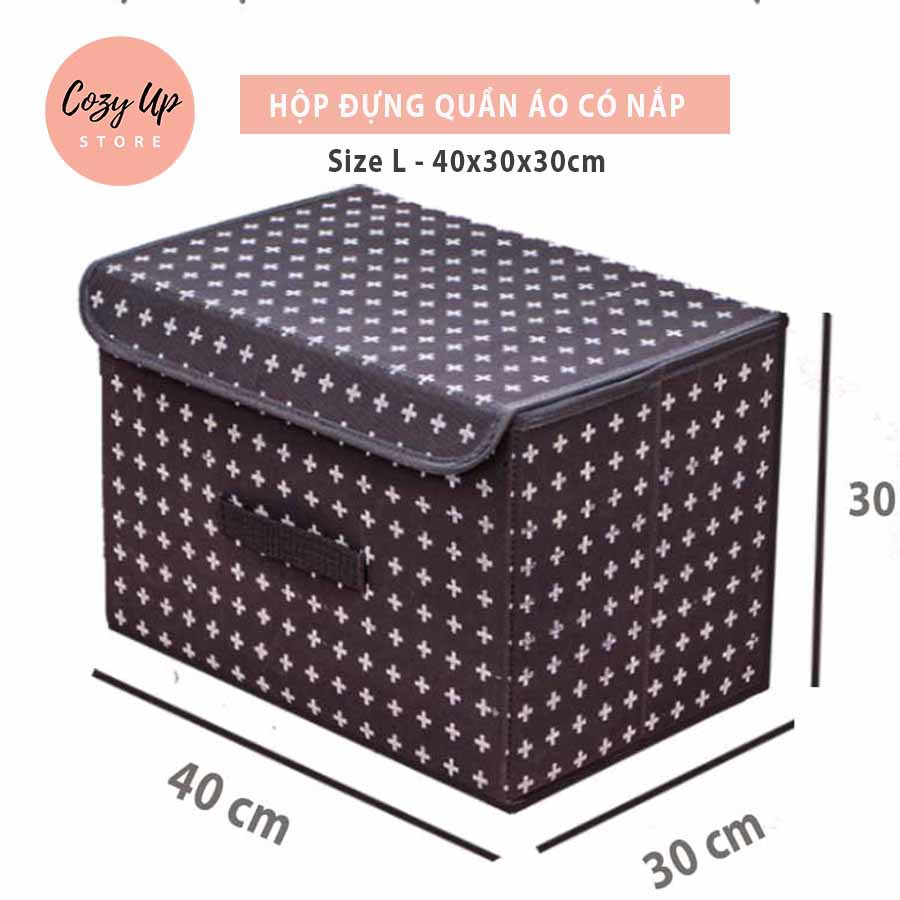 Hộp vải đựng quần áo - Hộp đựng đồ đa năng 40cm nắp liền- Màu xám hoạ tiết- Size L