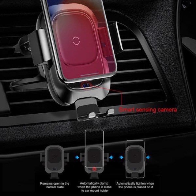 Giá đỡ điện thoại Baseus cảm biến hồng ngoại kẹp mở tự động kiêm sạc không dây trên ô tô | BigBuy360 - bigbuy360.vn