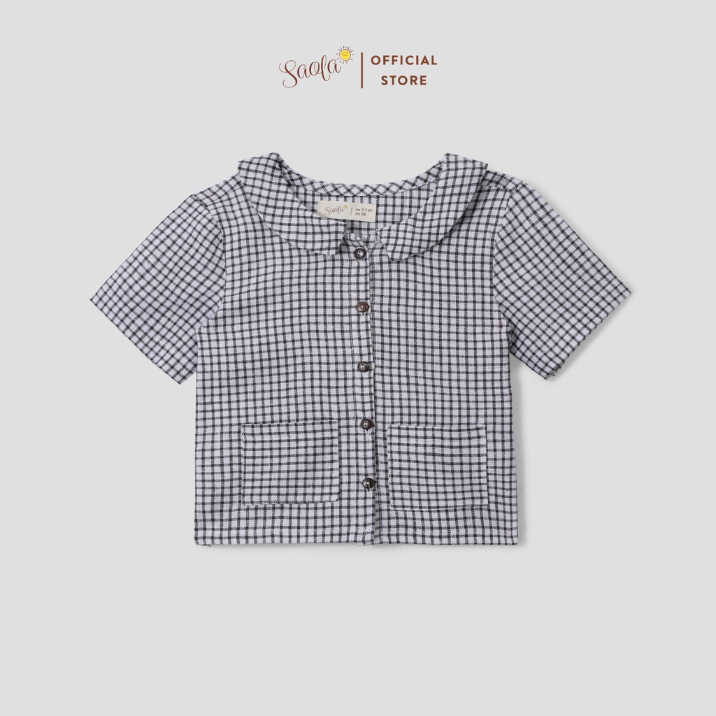 Áo Sơ Mi Cổ Tròn Bâu Lá Sen Tay Ngắn Có Hai Túi Chất Liệu Linen Thoáng Mát - POOCHON TOP - TOL009 - SAOLA KIDS CLOTHING