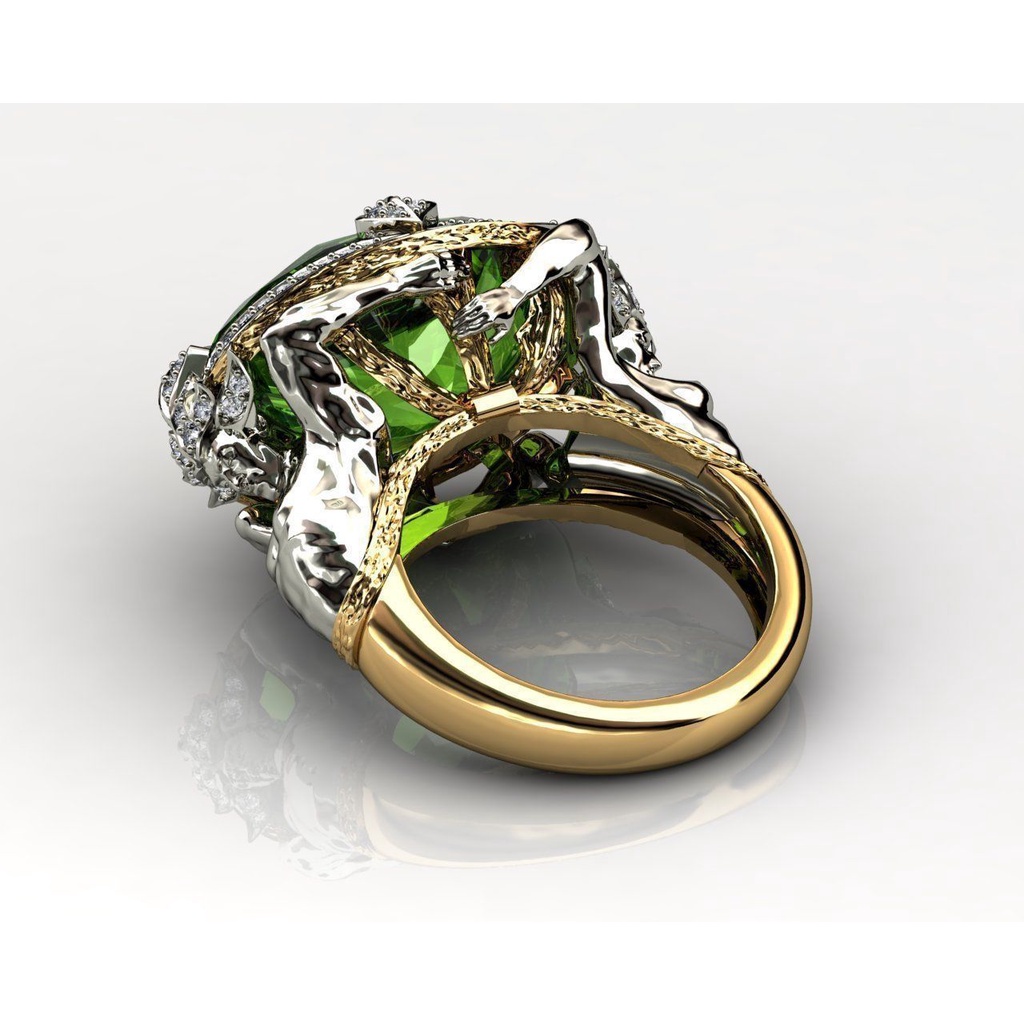 Nhẫn Bạc Đính Đá Zircon Màu Xanh Lá Cây Phong Cách Châu Âu Sang Trọng Thời Trang Cho Nữ
