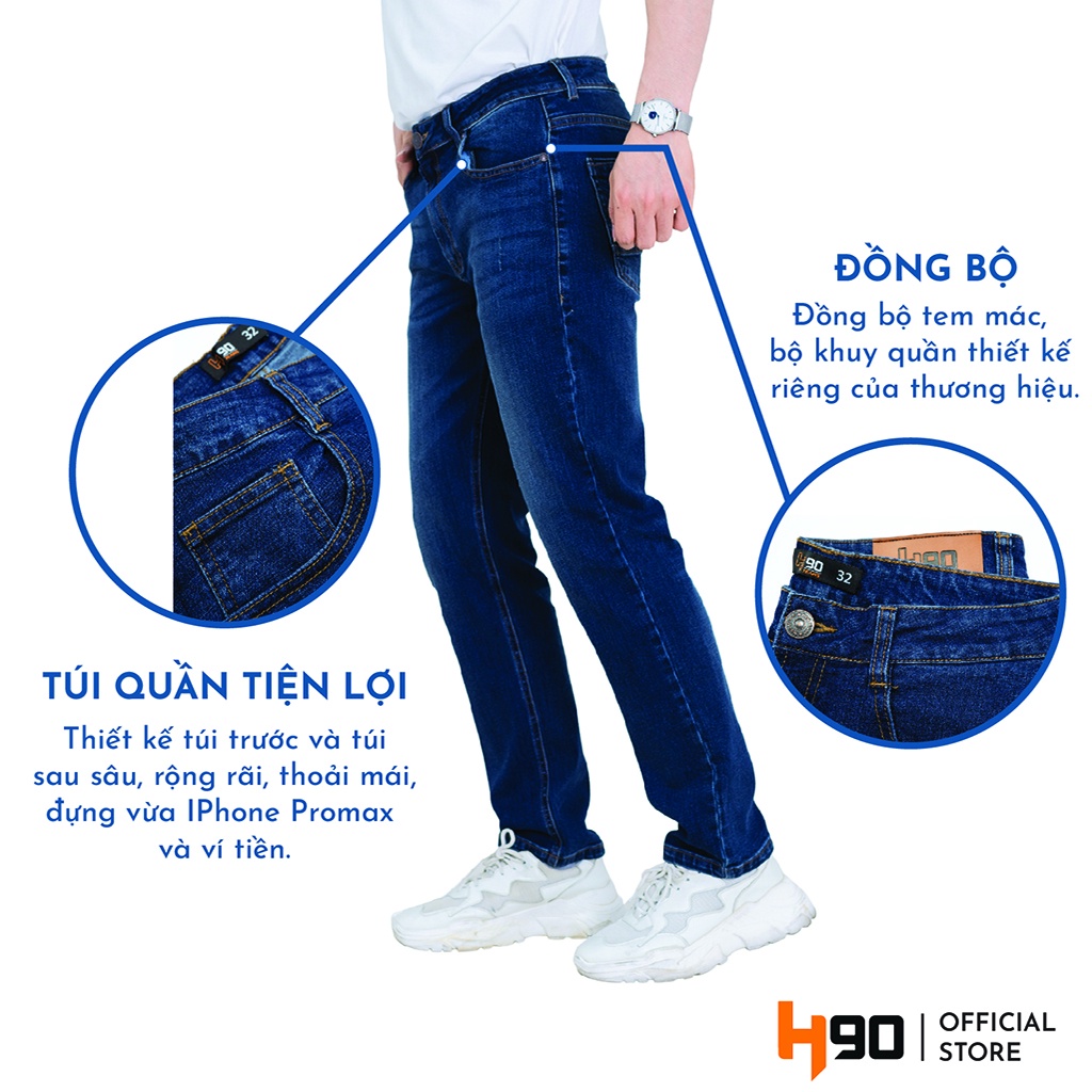 [Mã SRBACK010912 hoàn 20K xu đơn 50K] Quần jean nam H90 dáng slimfit màu xanh đậm chất bò co giãn HTRJ001 | BigBuy360 - bigbuy360.vn
