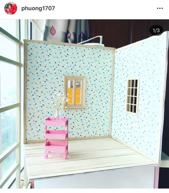Mô hình kệ xe đẩy ikea trolley mini 3 tầng bằng kim loại cho nhà búp bê