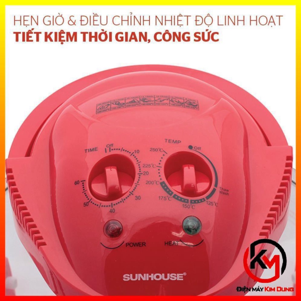 Lò Nướng Thuỷ Tinh, Nồi Nướng Thuỷ Tinh 12 Lít Sunhouse SH416 đỏ Hàng chính hãng