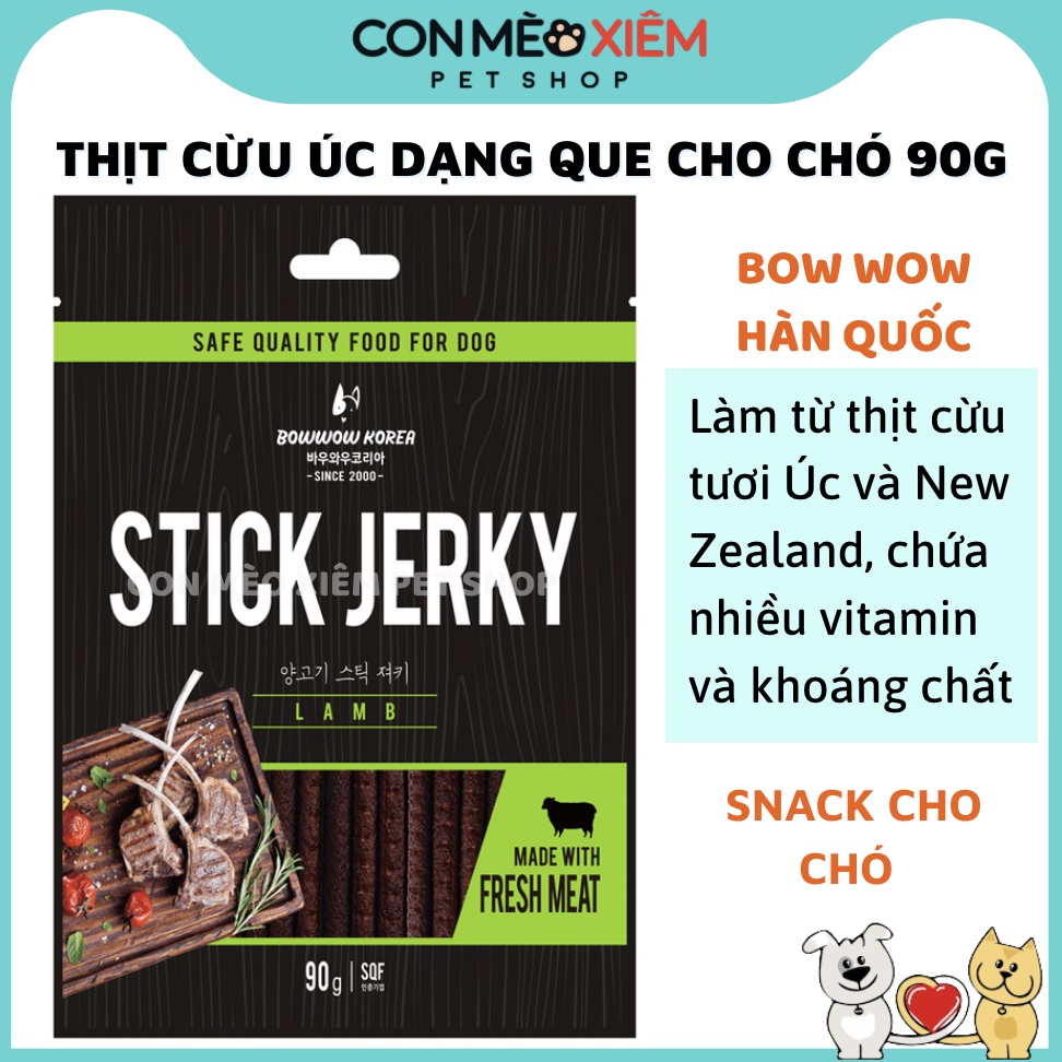 Snack cho chó thịt cừu Úc que Bow wow stick jerky lamb 90g, thức ăn cho chó vặt huấn luyện cún Con Mèo Xiêm