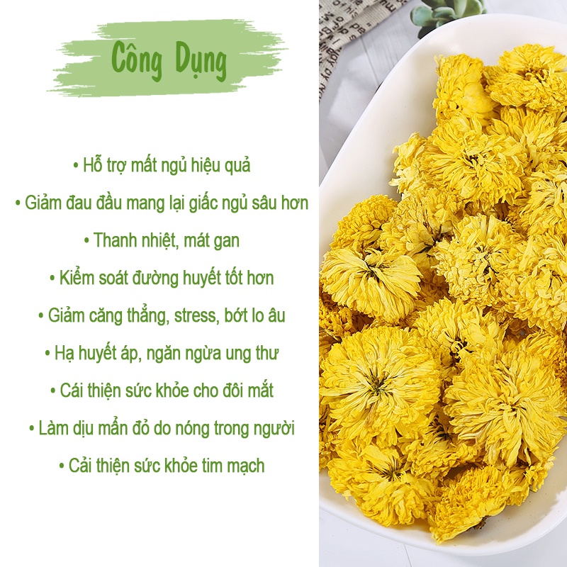 Trà Hoa Cúc Vàng ❤️Freeeship❤️ Sấy lạnh 100gr Hoàng Cúc Nguyên Bông Tự Nhiên An thần hỗ trợ mất ngủ
