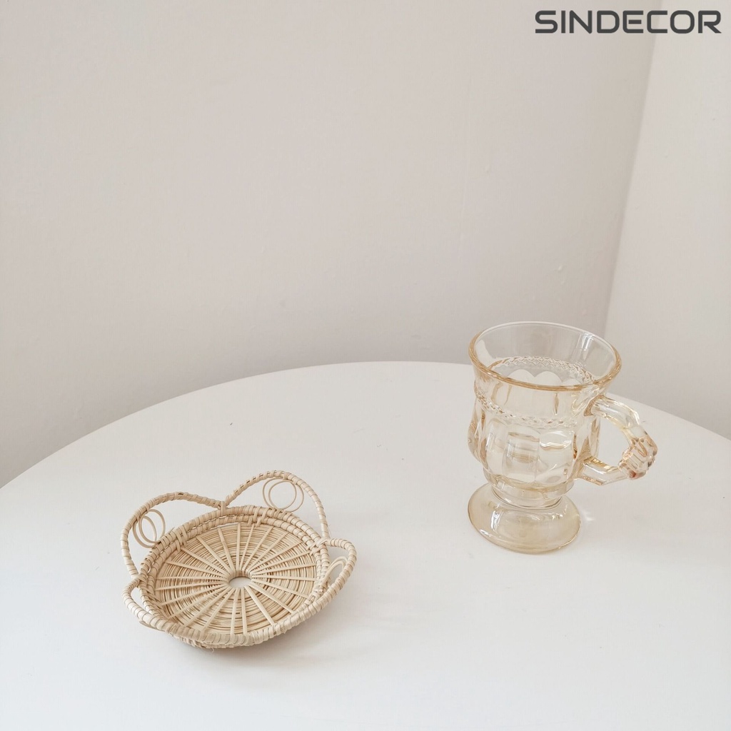 Miếng lót ly bằng mây thủ công, miếng lót ly, đế lót nến thủ công phong cách minimalism Sindecor