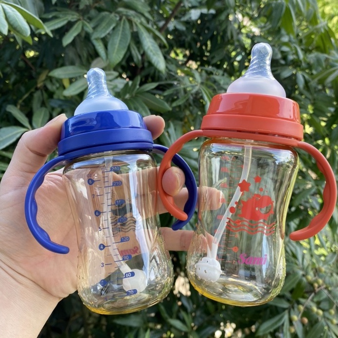 Bình sữa Sami Baby tặng kèm tay cầm và van chống sặc dung tích 240ml