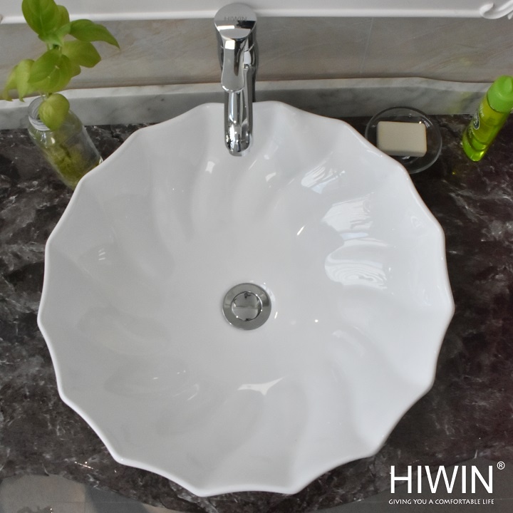 Chậu rửa mặt lavabo sứ đặt bàn nghệ thuật màu trắng HIWIN LP-A014